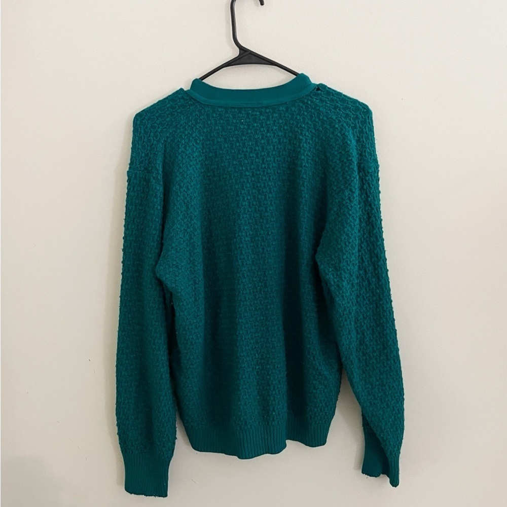 Vintage Sweater Bazaar V neck cardigan sweater large preppy coastal chic classic - Picture 2 of 8